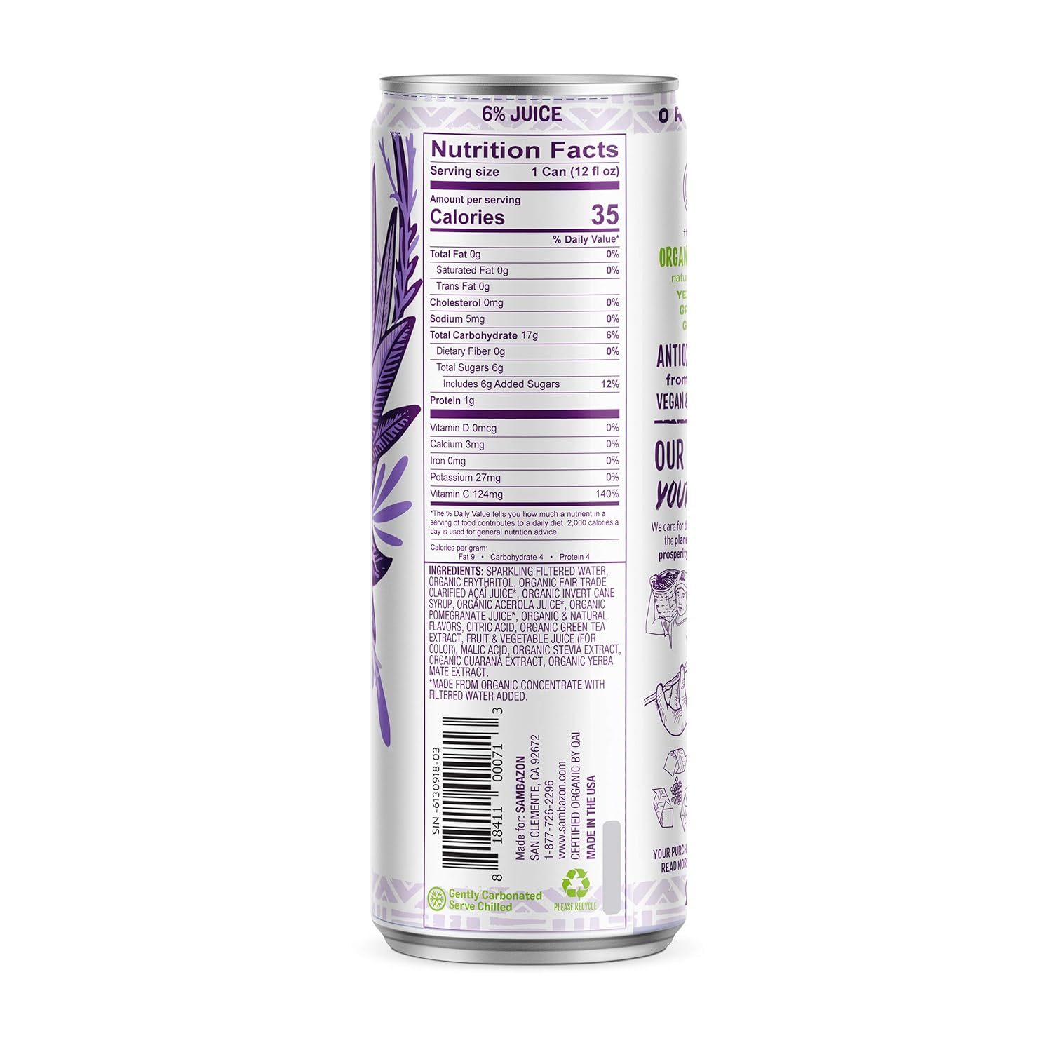 Sambazon Energy Drink, Low Calorie Acai Berry and Pomegranate, 12 Fl Oz (Pack of 12) - Image 3